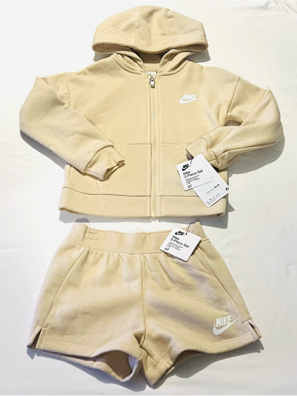 NWT SIZE 4T Nike Beige Zip Hoodie & Shorts Set RV 55.00